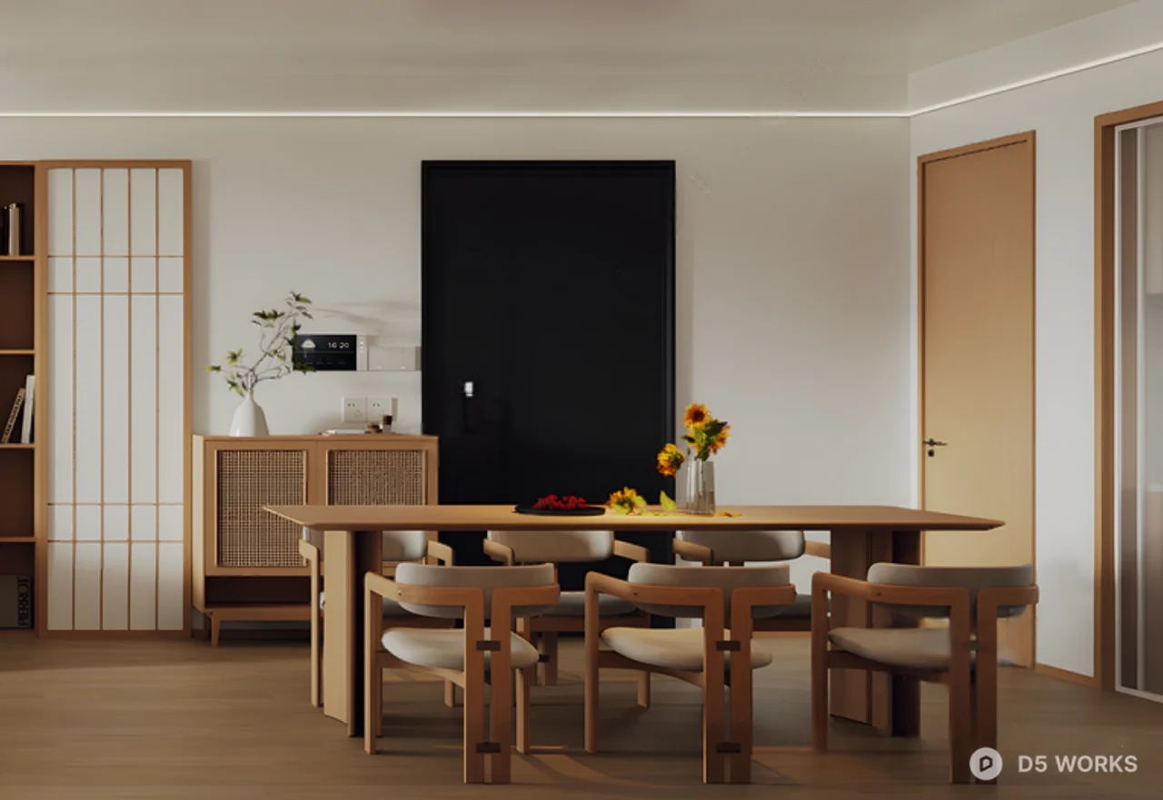 Minimalist Living Room with Warm Wood Paneling 3d model thumbnail 2