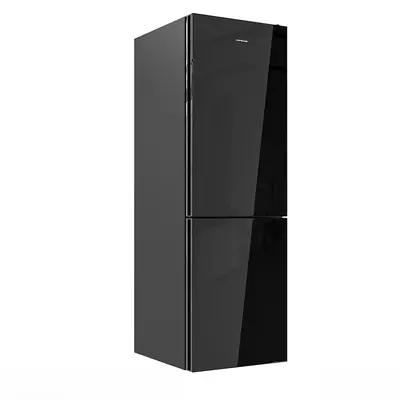 Glossy Black Two Door Refrigerator 3d model