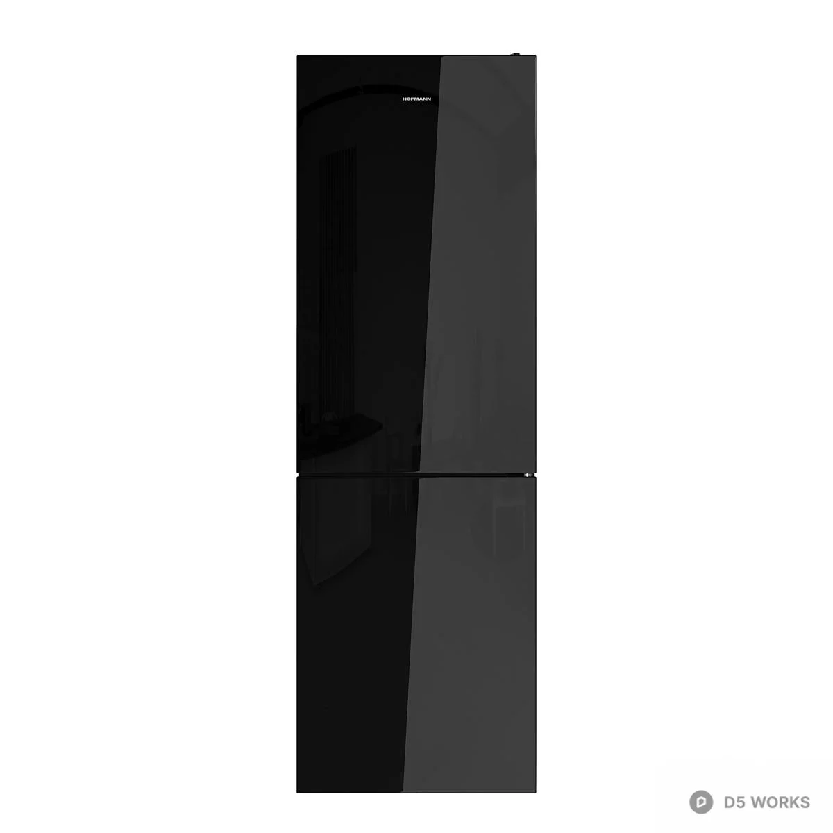 Glossy Black Two Door Refrigerator 3d model thumbnail 3