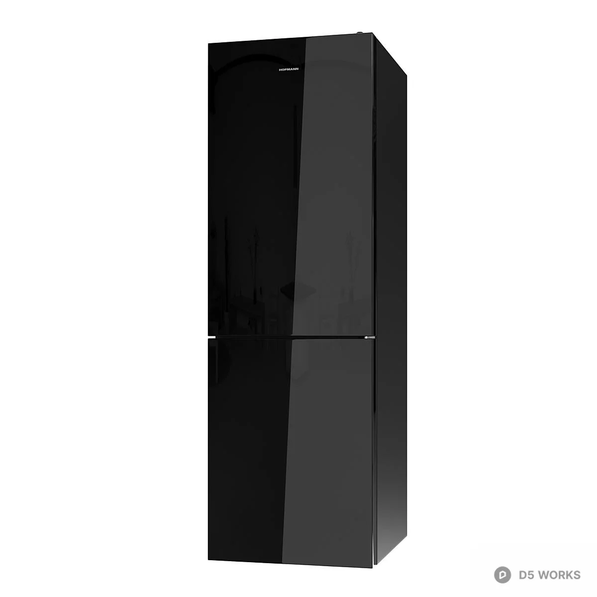 Glossy Black Two Door Refrigerator 3d model thumbnail 2