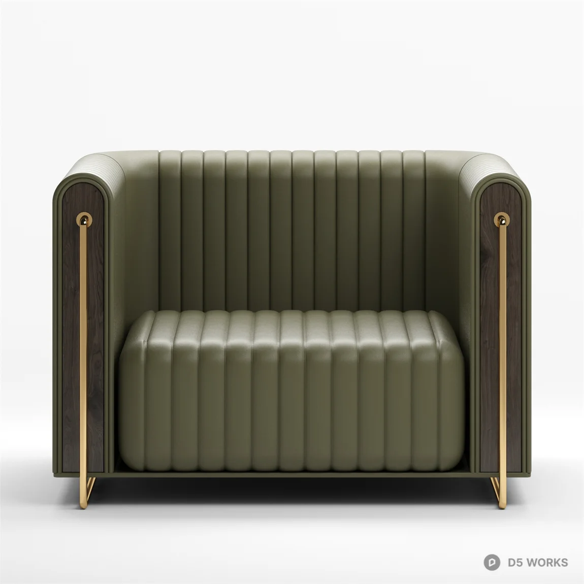 Ribbed Upholstered Single Sofa With Brass Legs 3d model thumbnail 2