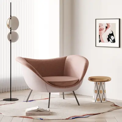 Velvet Curved Armchair With Metal Legs 3d model