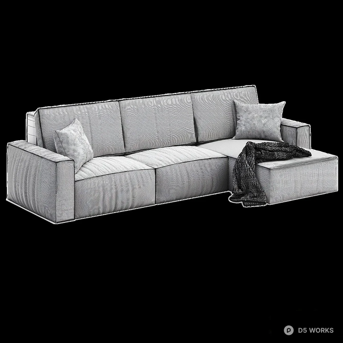 Velvet Sectional Sofa With Chaise 3d model thumbnail 5