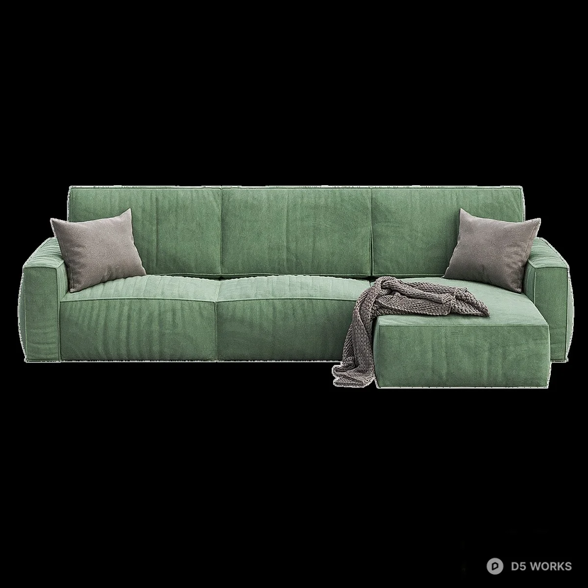 Velvet Sectional Sofa With Chaise 3d model thumbnail 2