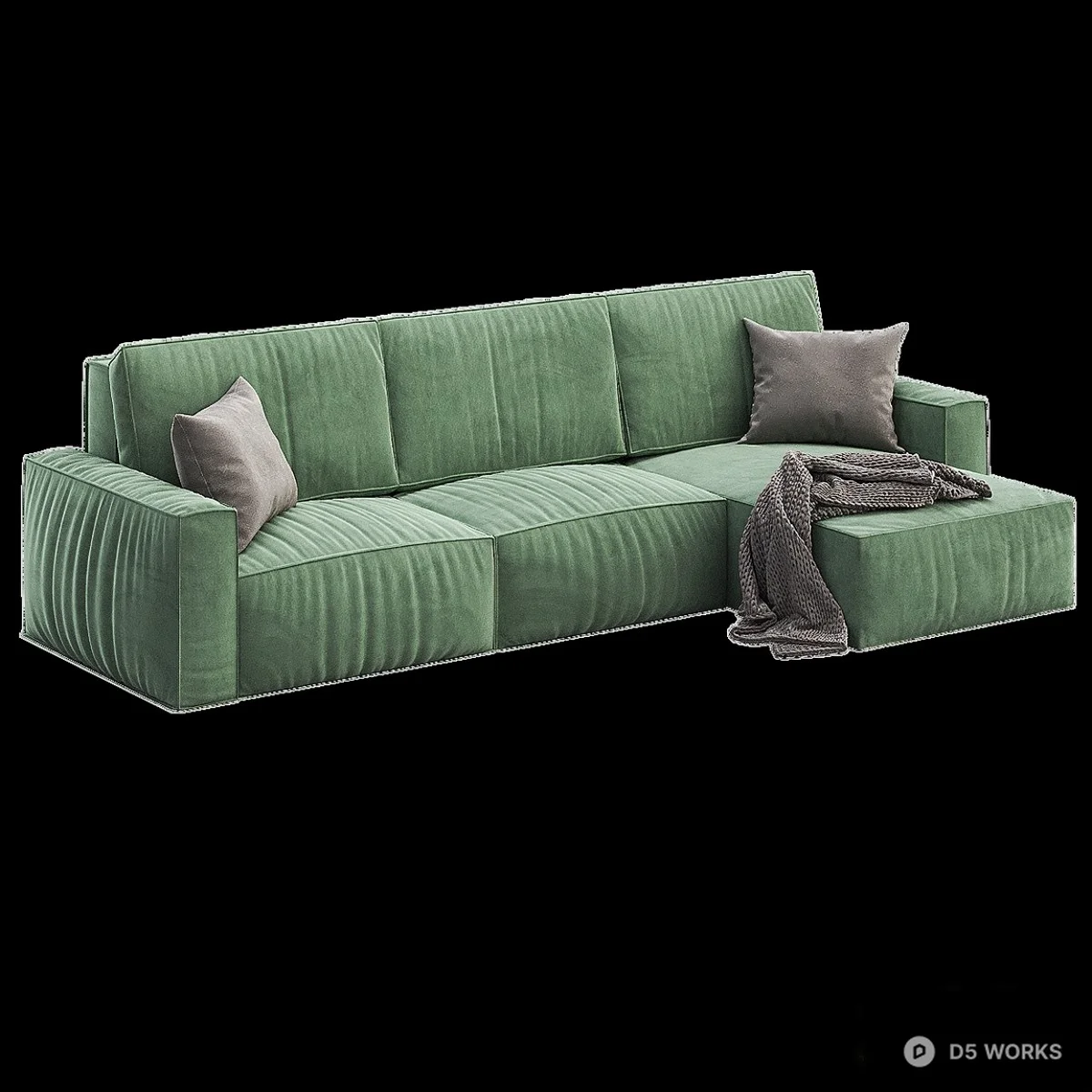 Velvet Sectional Sofa With Chaise 3d model thumbnail 3