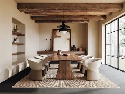 Rustic Dining Room with Exposed Beams 3d model