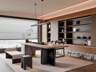 Modern Tea Room with Minimalist Design 3d model