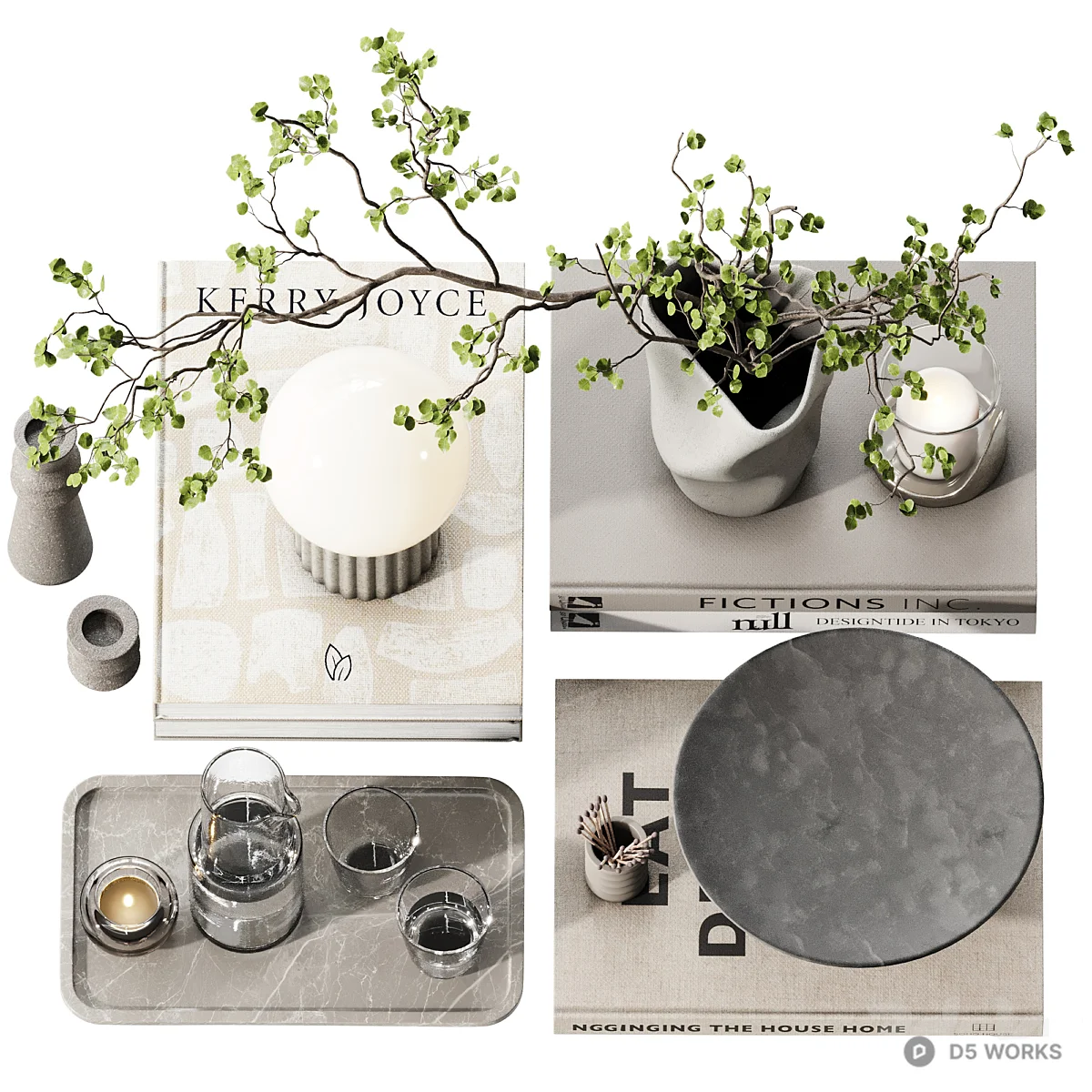 Minimalist Ceramic Vase And Glassware Set 3d model thumbnail 2