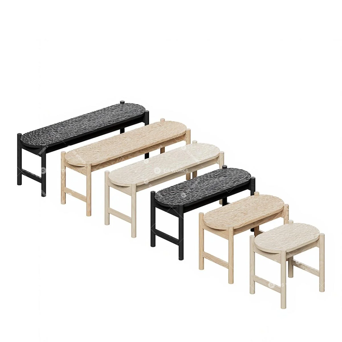 Textured Black Wooden Bench 3d model thumbnail 3