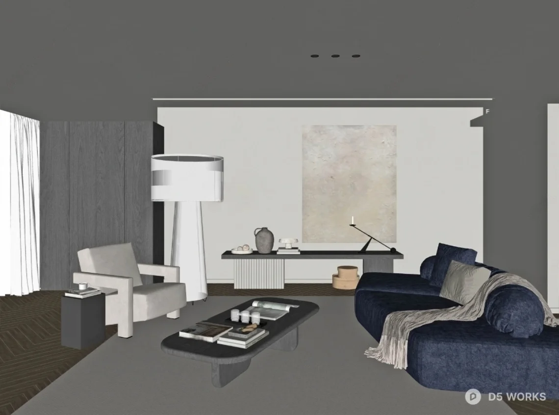 Organic Modern Living Room with Minimalist Aesthetic 3d model thumbnail 2