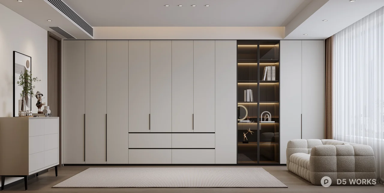 Modern Minimalist Bedroom with Integrated Storage 3d model thumbnail 3