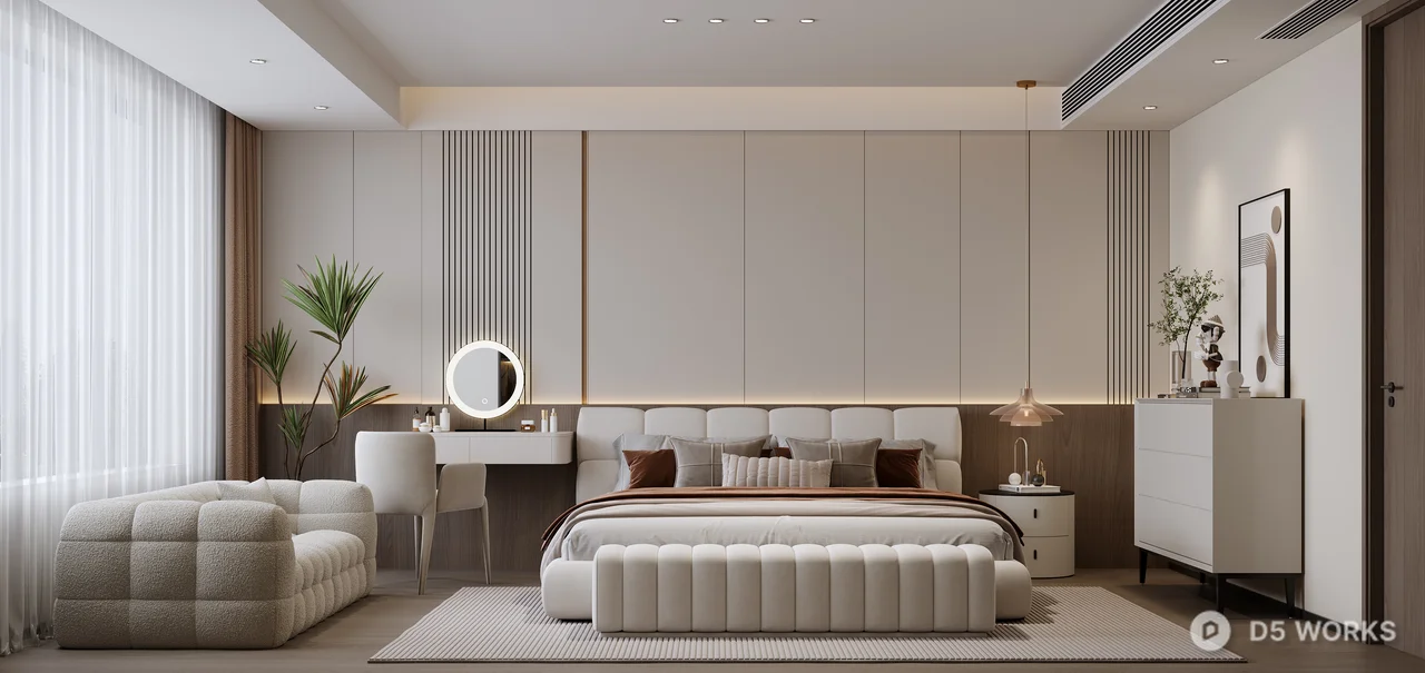 Modern Minimalist Bedroom with Integrated Storage 3d model - Image 1