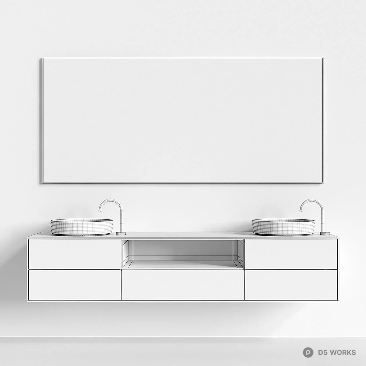 Minimalist Dual Sink Vanity Set 3d model thumbnail 2