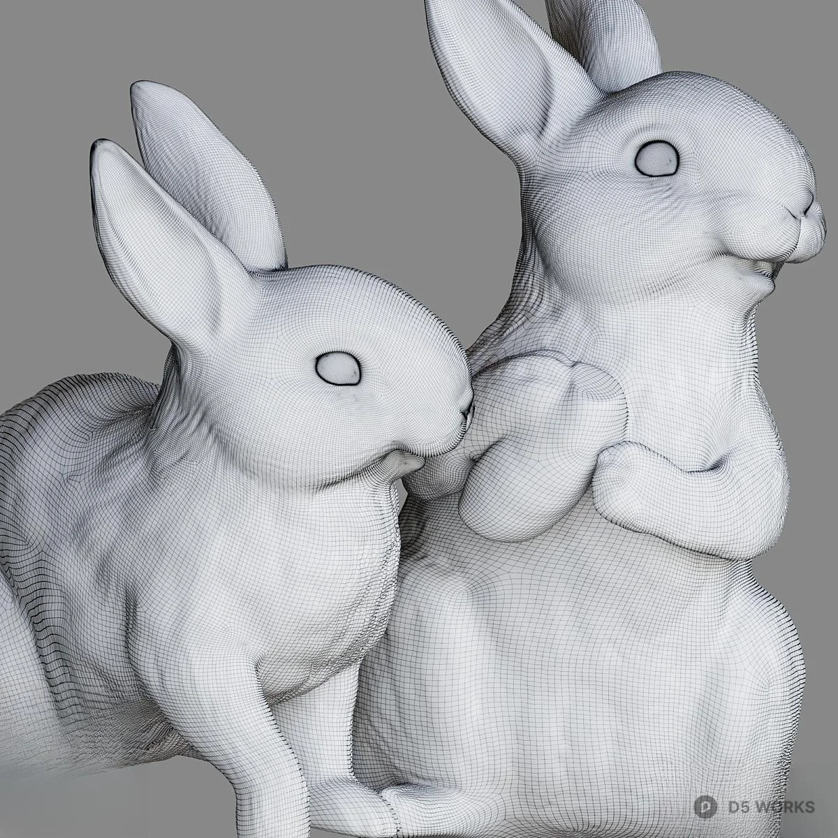 Rabbit Figurine Set 3d model thumbnail 3