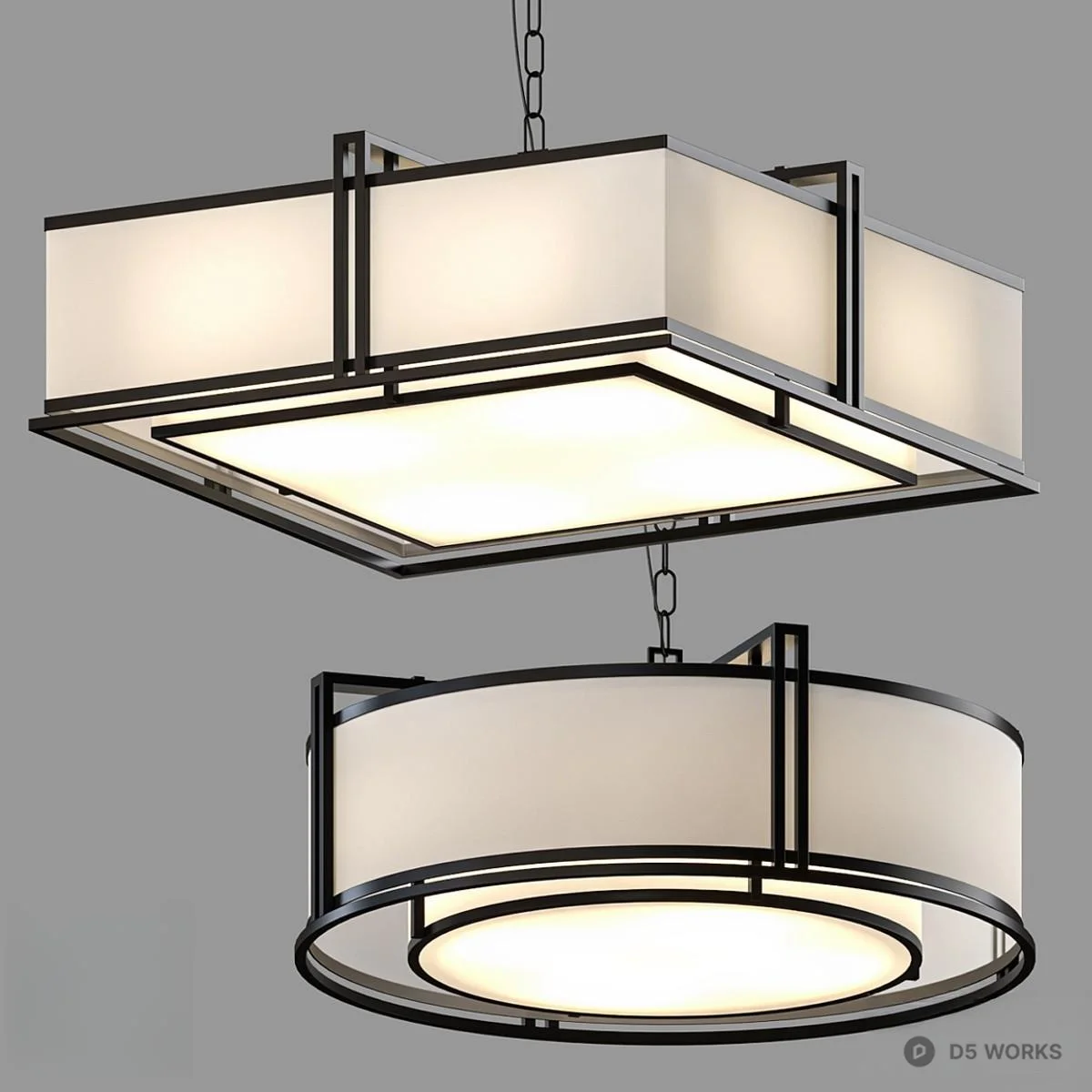 Modern Square And Round Pendant Lights 3d model - Image 1