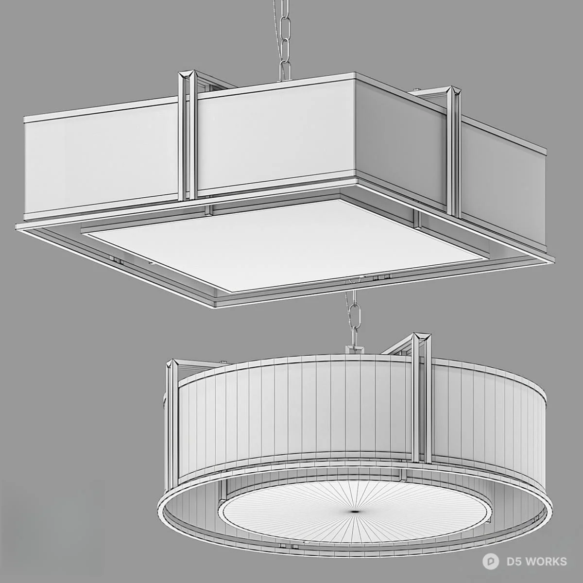 Modern Square And Round Pendant Lights 3d model thumbnail 2