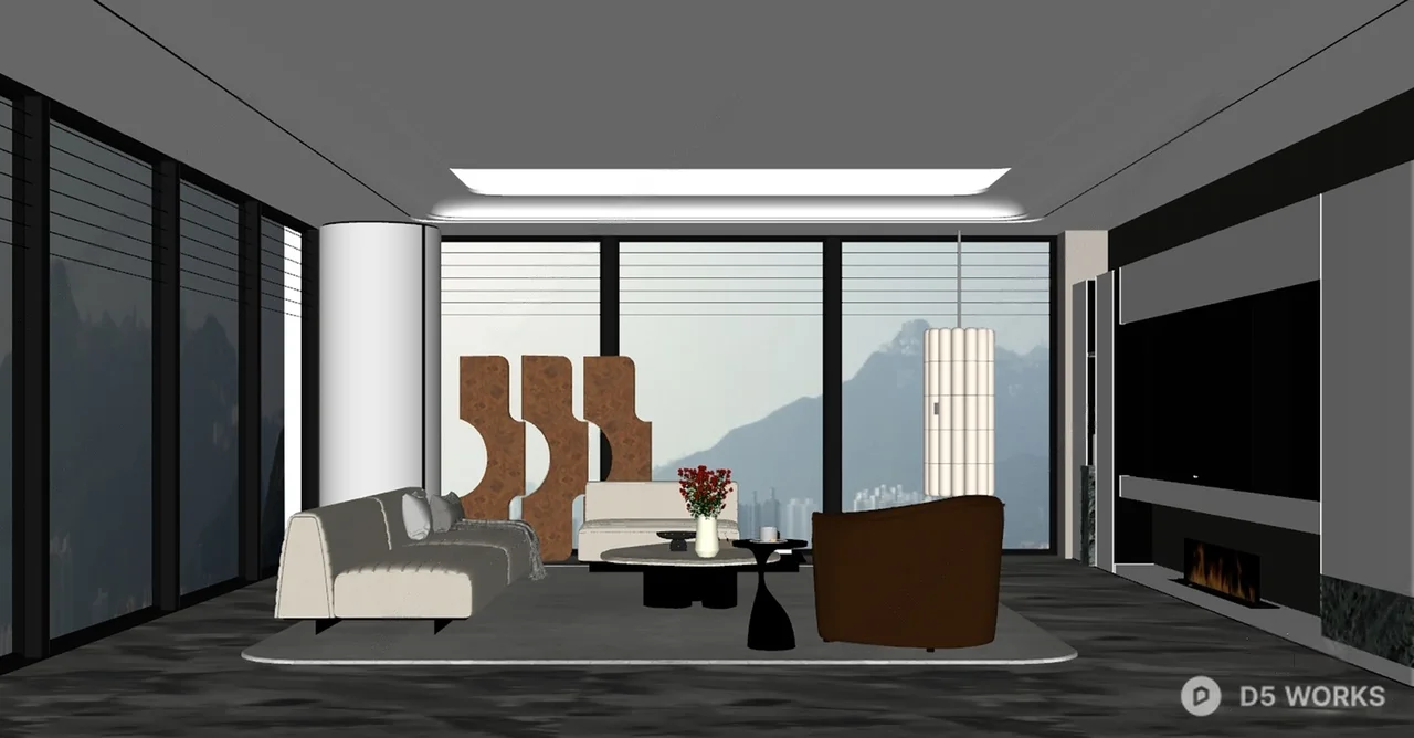Modern Living Room with Floor-to-Ceiling Windows 3d model thumbnail 2
