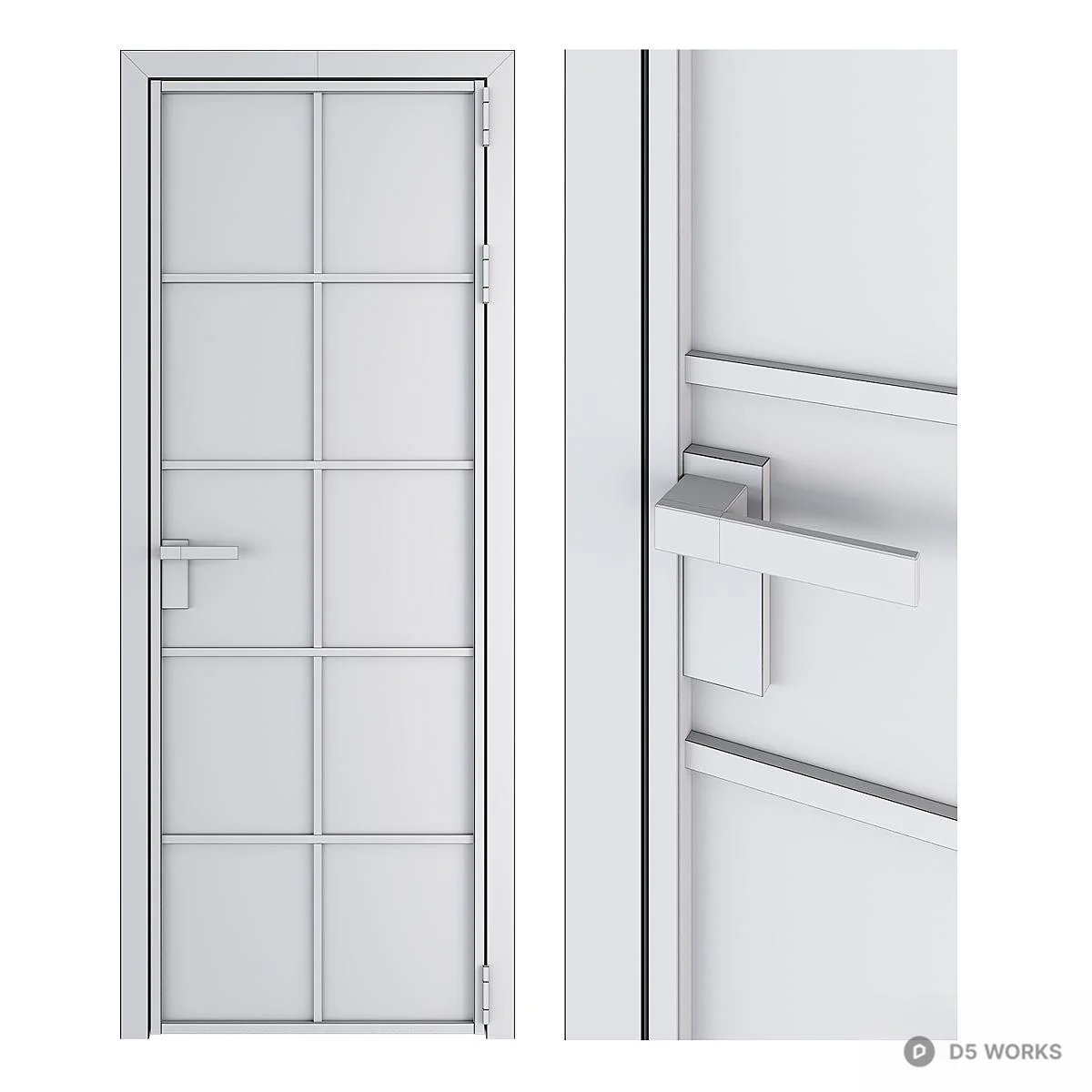 Black Frame Frosted Glass Panel Door 3d model thumbnail 2