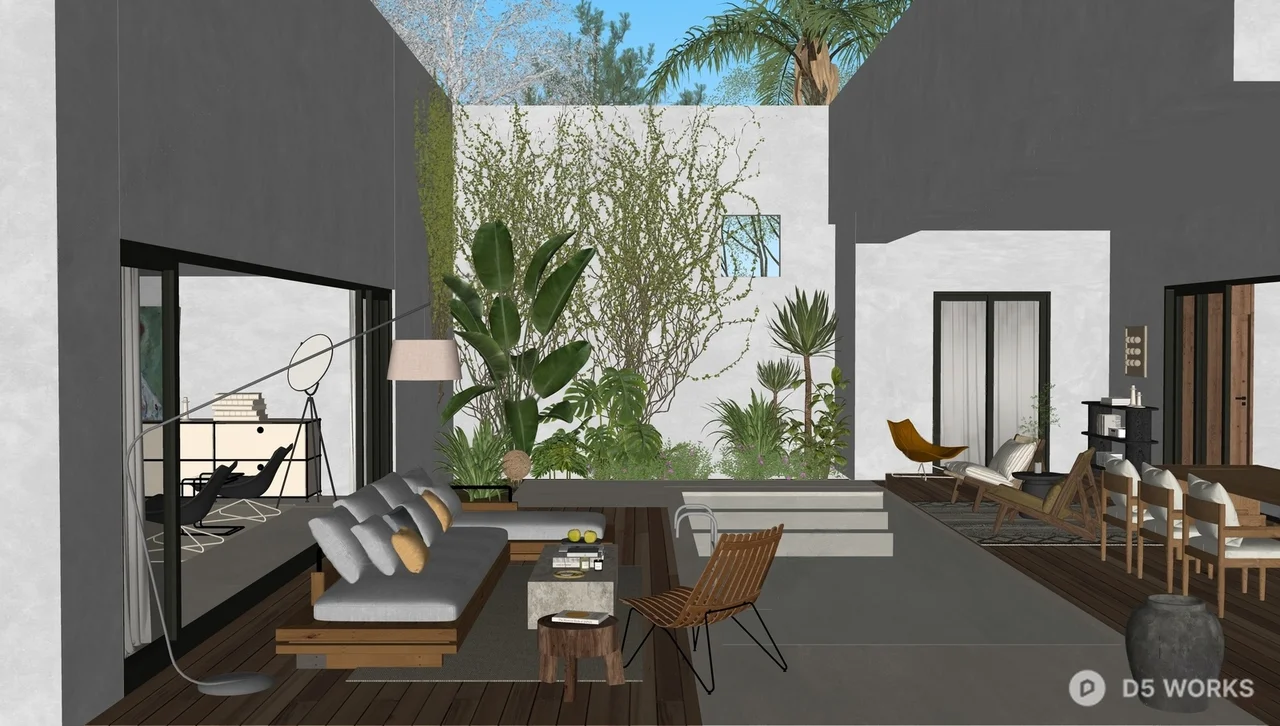Modern Villa Balcony with Pool and Greenery 3d model thumbnail 2