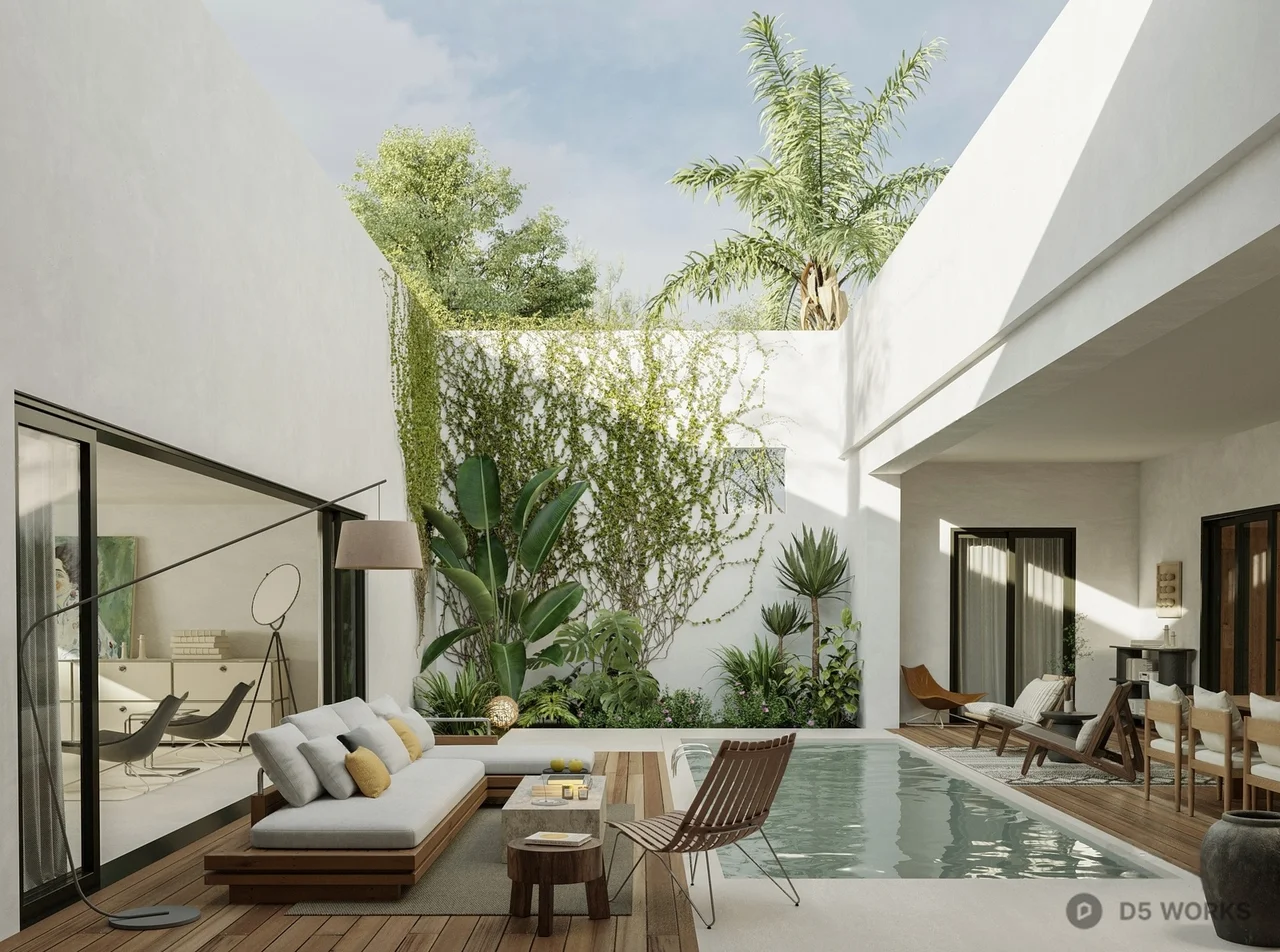 Modern Villa Balcony with Pool and Greenery 3d model - Image 1