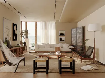 Minimalist Living Room with Natural Light 3d model