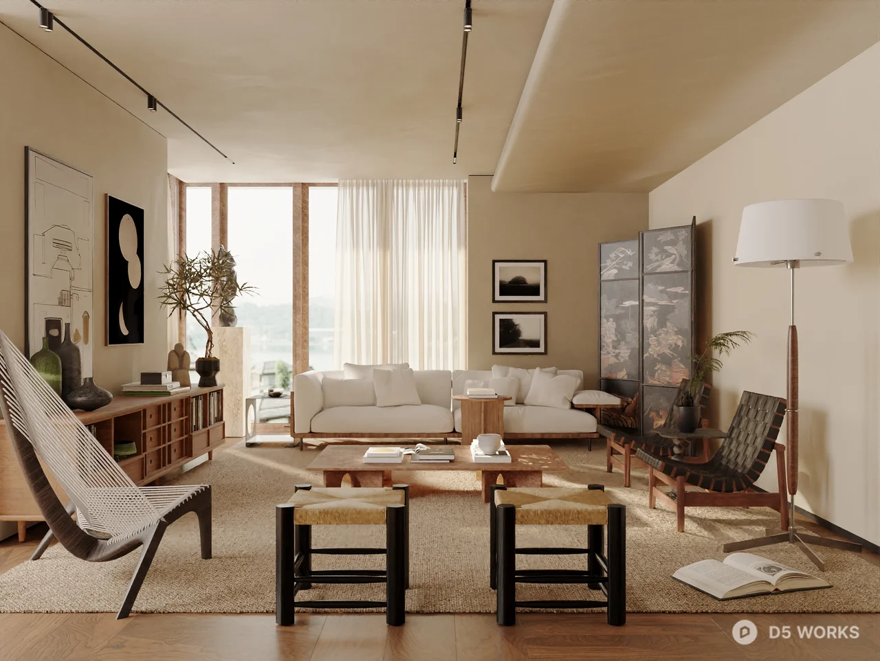 Minimalist Living Room with Natural Light 3d model - Image 1