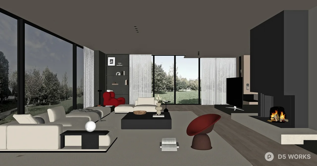 Minimalist Living Room with Floor-to-Ceiling Windows 3d model thumbnail 2
