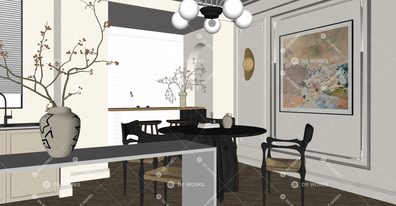 Mid-Century Modern Dining Room (Home) 3d model thumbnail 2