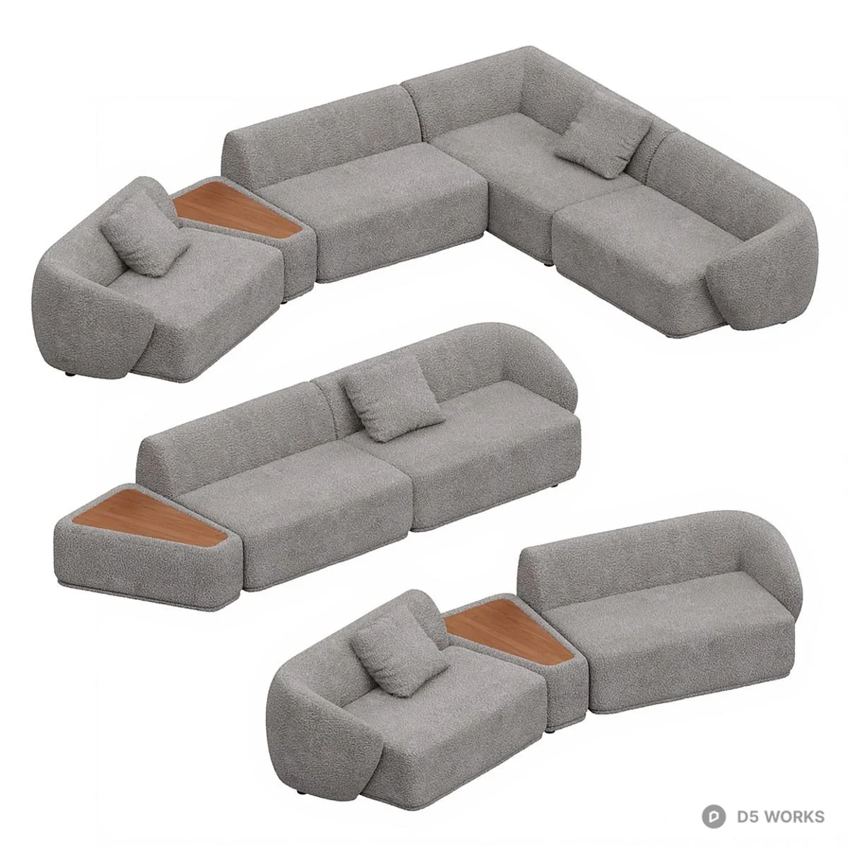 Textured Modular Sectional Sofa 3d model thumbnail 4