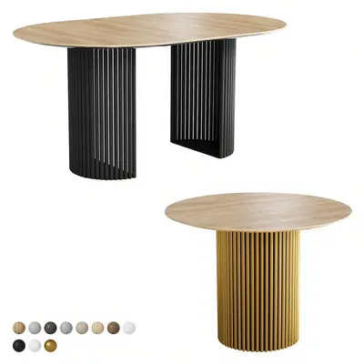 Fluted Base Dining Table With Wood Top 3d model