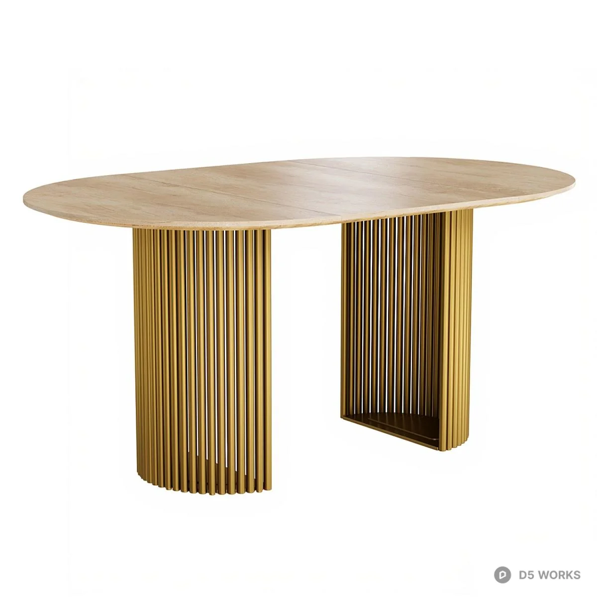 Fluted Base Dining Table With Wood Top 3d model thumbnail 4
