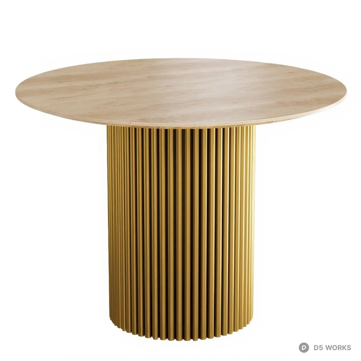 Fluted Base Dining Table With Wood Top 3d model thumbnail 2