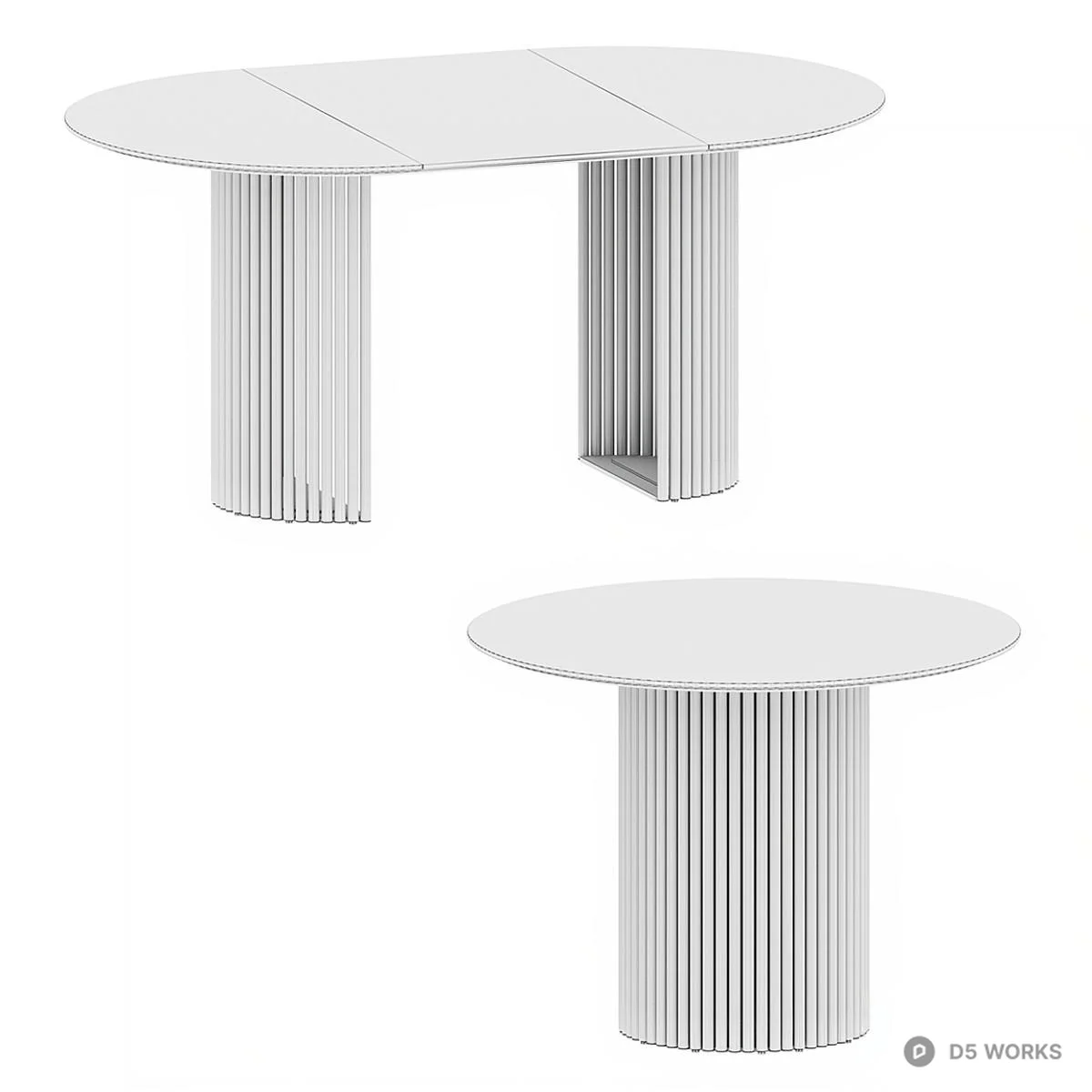 Fluted Base Dining Table With Wood Top 3d model thumbnail 7