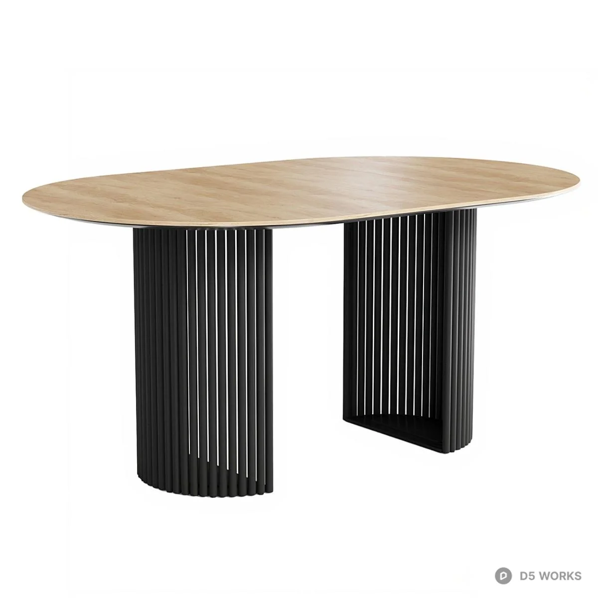 Fluted Base Dining Table With Wood Top 3d model thumbnail 5