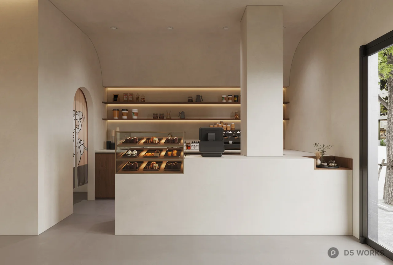 Minimalist White Coffee Shop Interior 3d model thumbnail 2