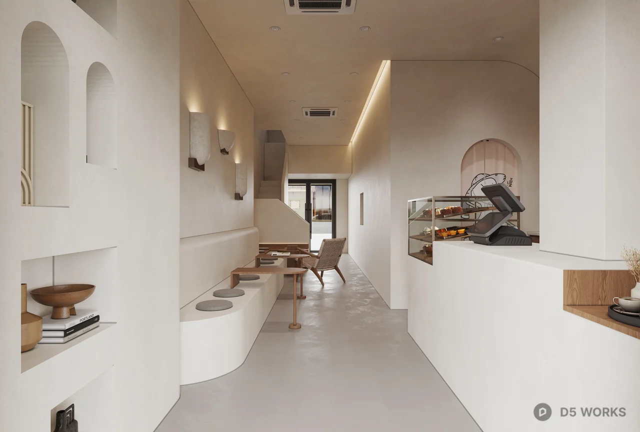 Minimalist White Coffee Shop Interior 3d model - Image 1
