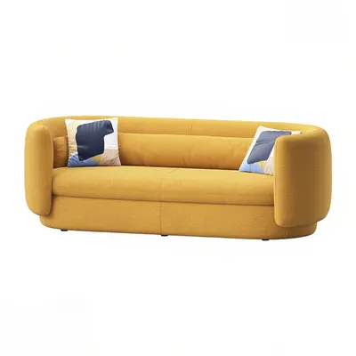 Curved Yellow Sofa With Geometric Cushions 3d model
