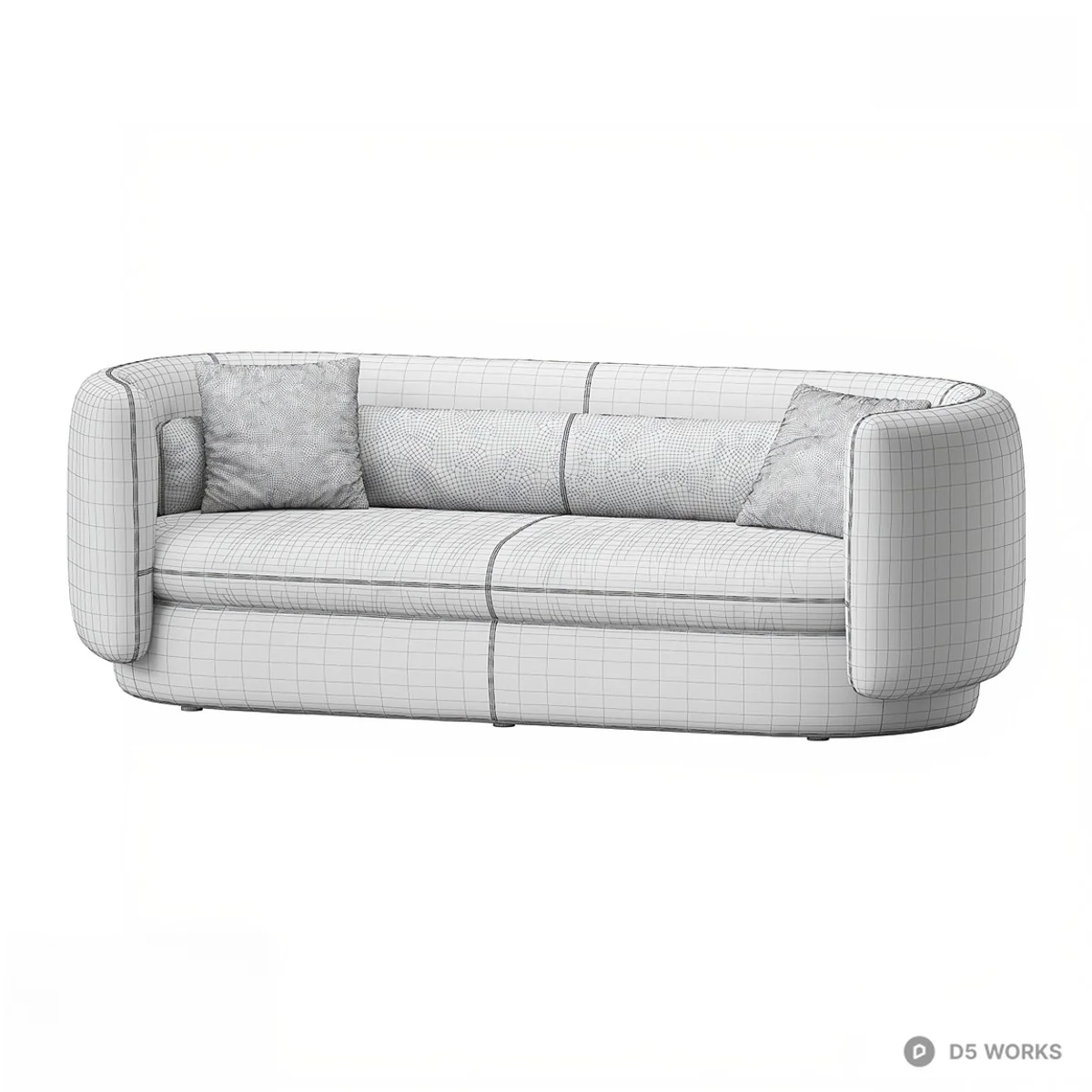 Curved Yellow Sofa With Geometric Cushions 3d model thumbnail 2