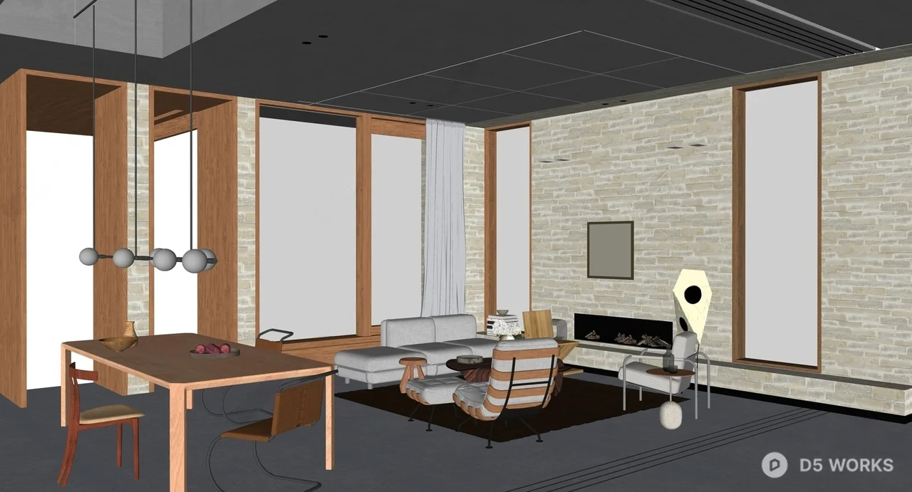 Minimalist Dining And Living Area With Large Windows 3d model thumbnail 2