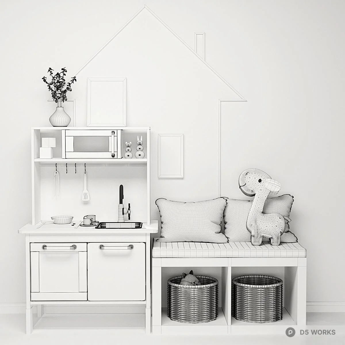 Wooden Play Kitchen Set 3d model thumbnail 3