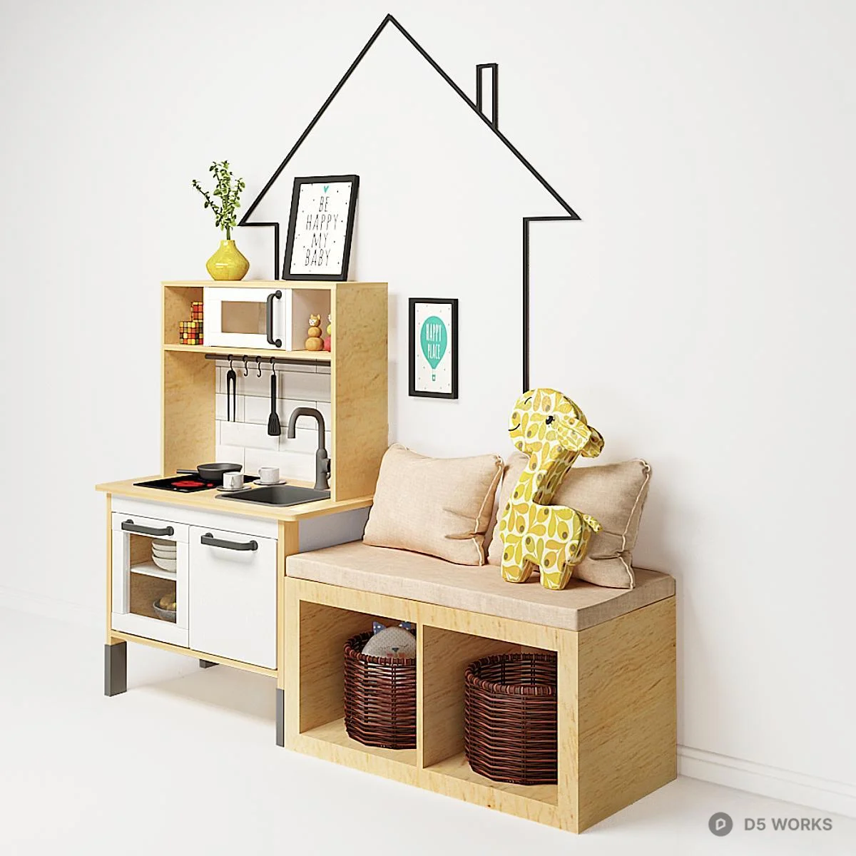 Wooden Play Kitchen Set 3d model thumbnail 2