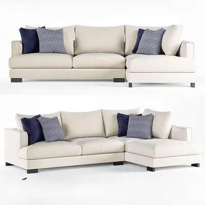 Modular Sectional Sofa With Navy Blue Accent Cushions 3d model