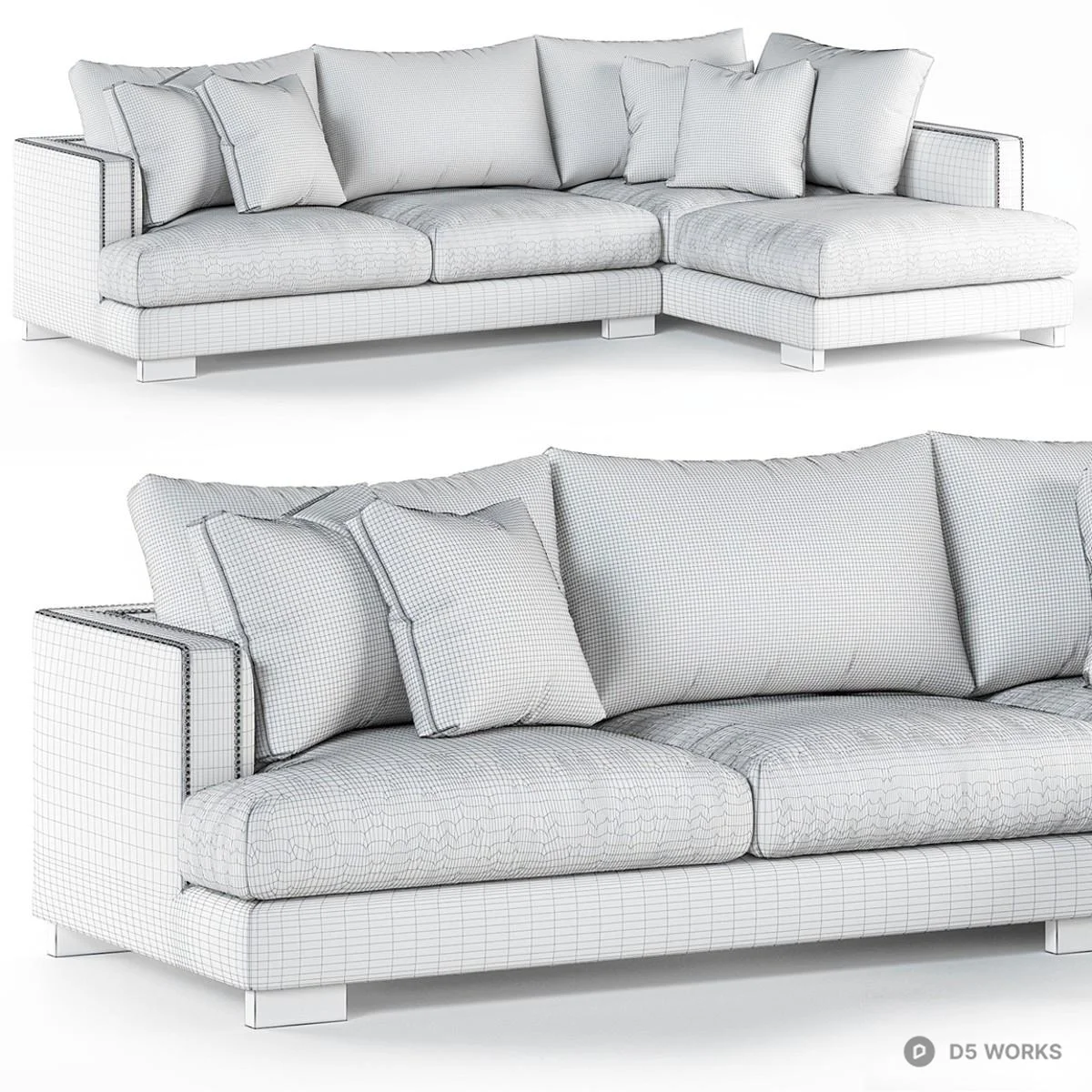 Modular Sectional Sofa With Navy Blue Accent Cushions 3d model thumbnail 3