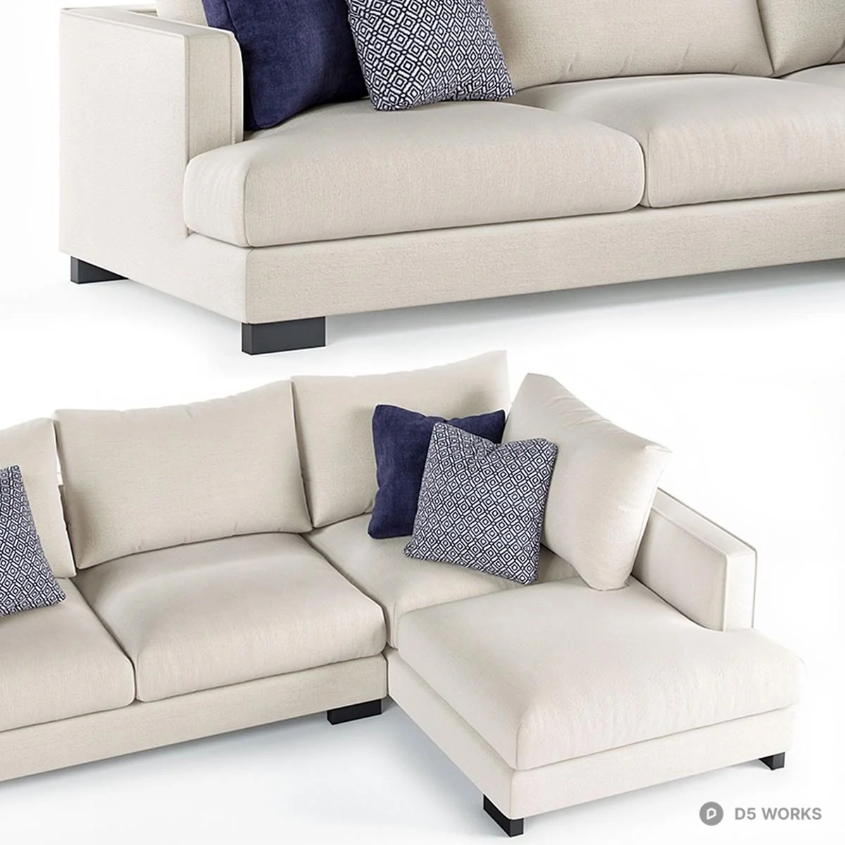 Modular Sectional Sofa With Navy Blue Accent Cushions 3d model thumbnail 2