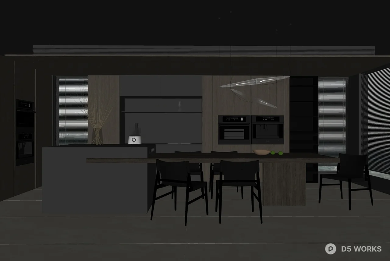 Modern Minimalist Open Plan Dining Kitchen 3d model thumbnail 2