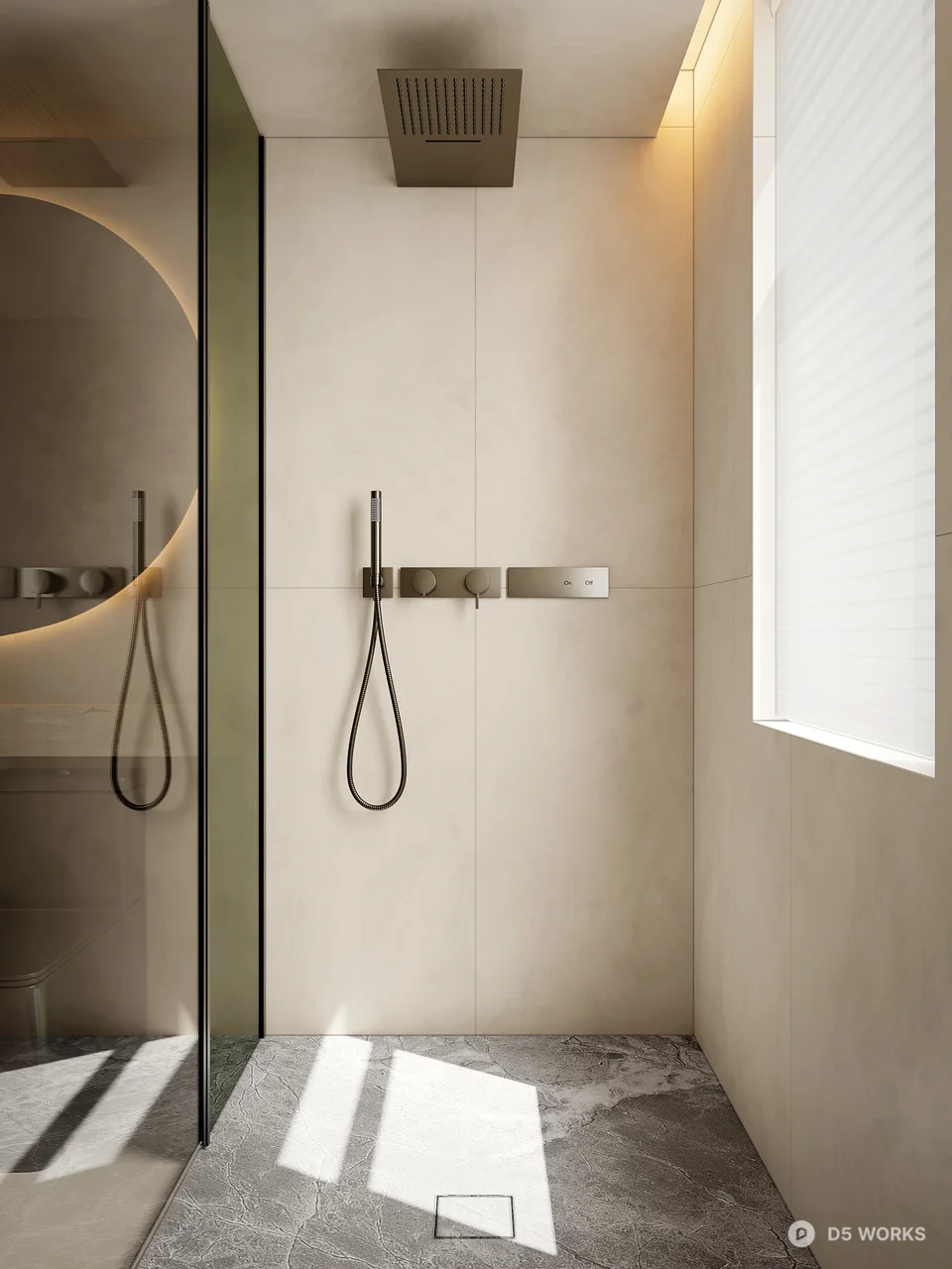 Modern Minimalist Bathroom With Organic Mirror 3d model thumbnail 2