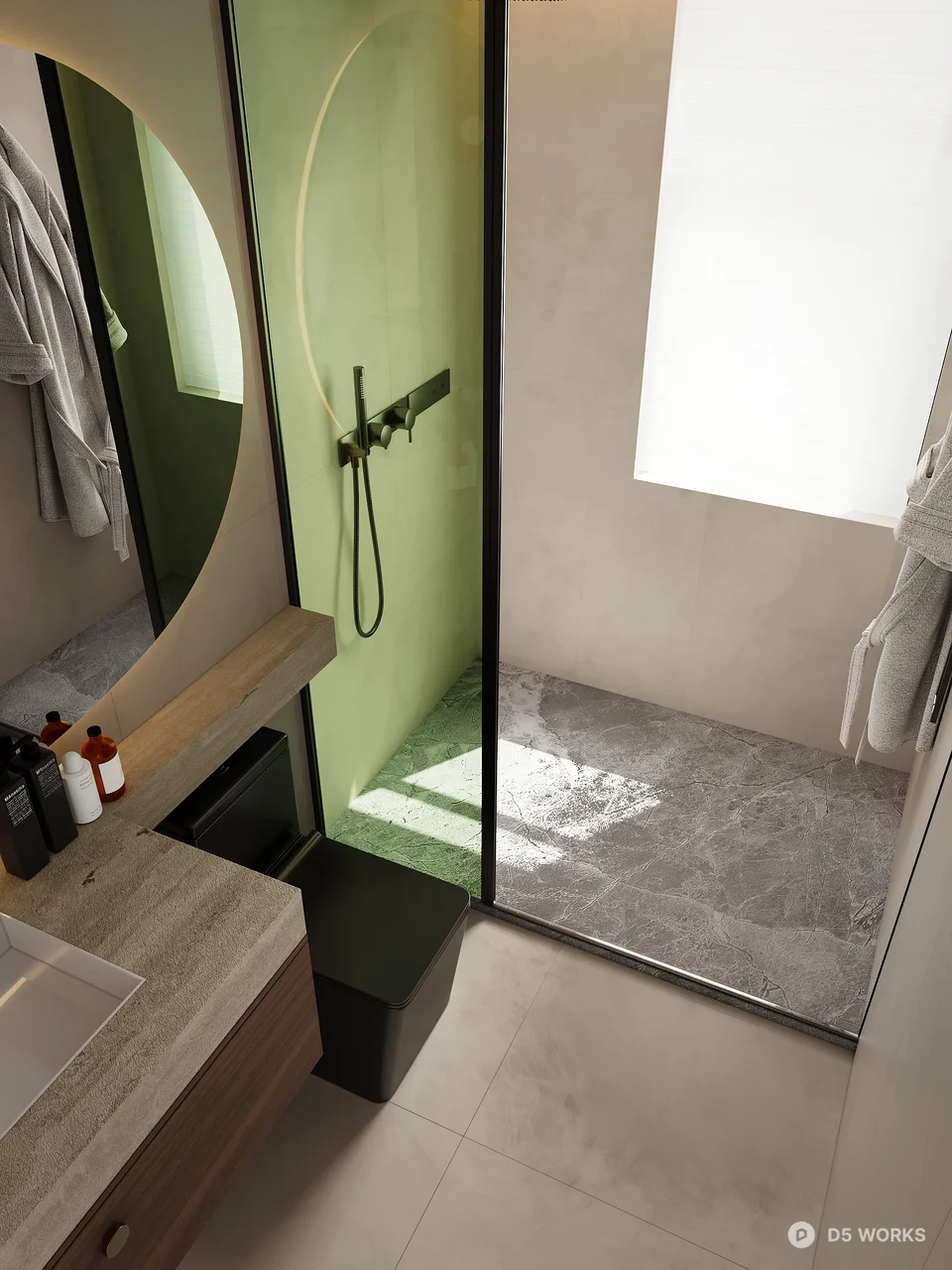 Modern Minimalist Bathroom With Organic Mirror 3d model thumbnail 3