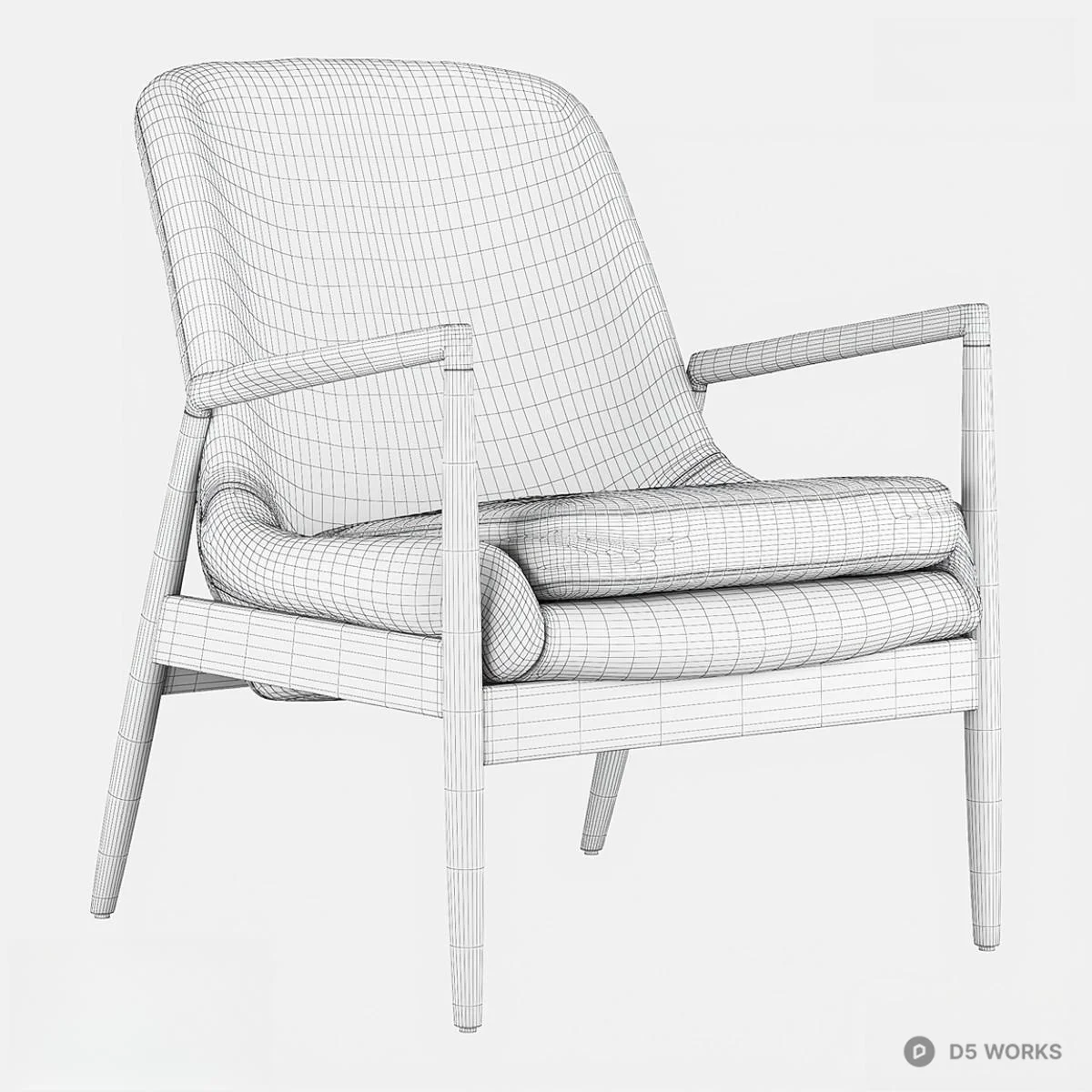 Mid-Century Modern Wooden Frame Lounge Chair 3d model thumbnail 2