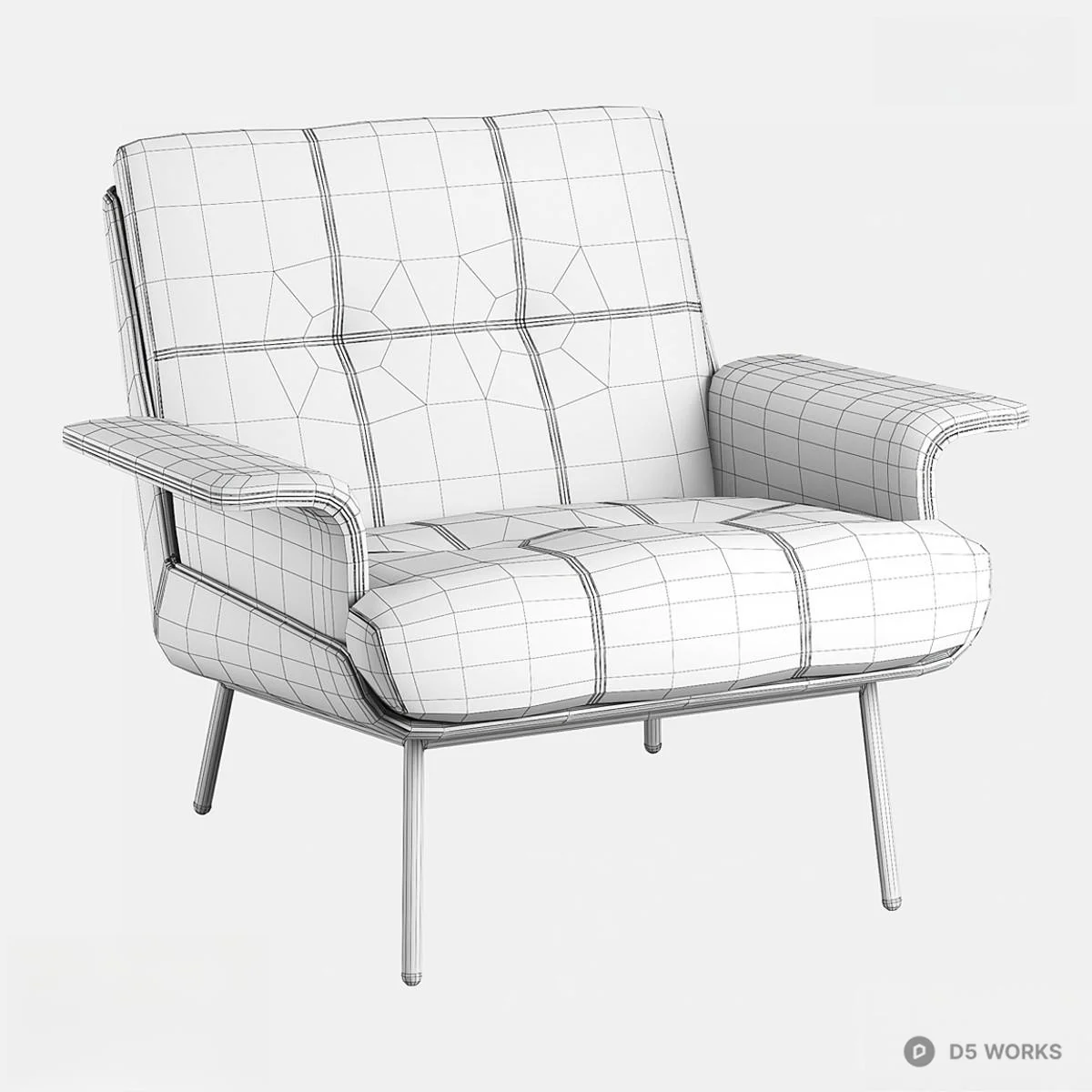 Tufted Fabric Armchair With Black Metal Frame 3d model thumbnail 2