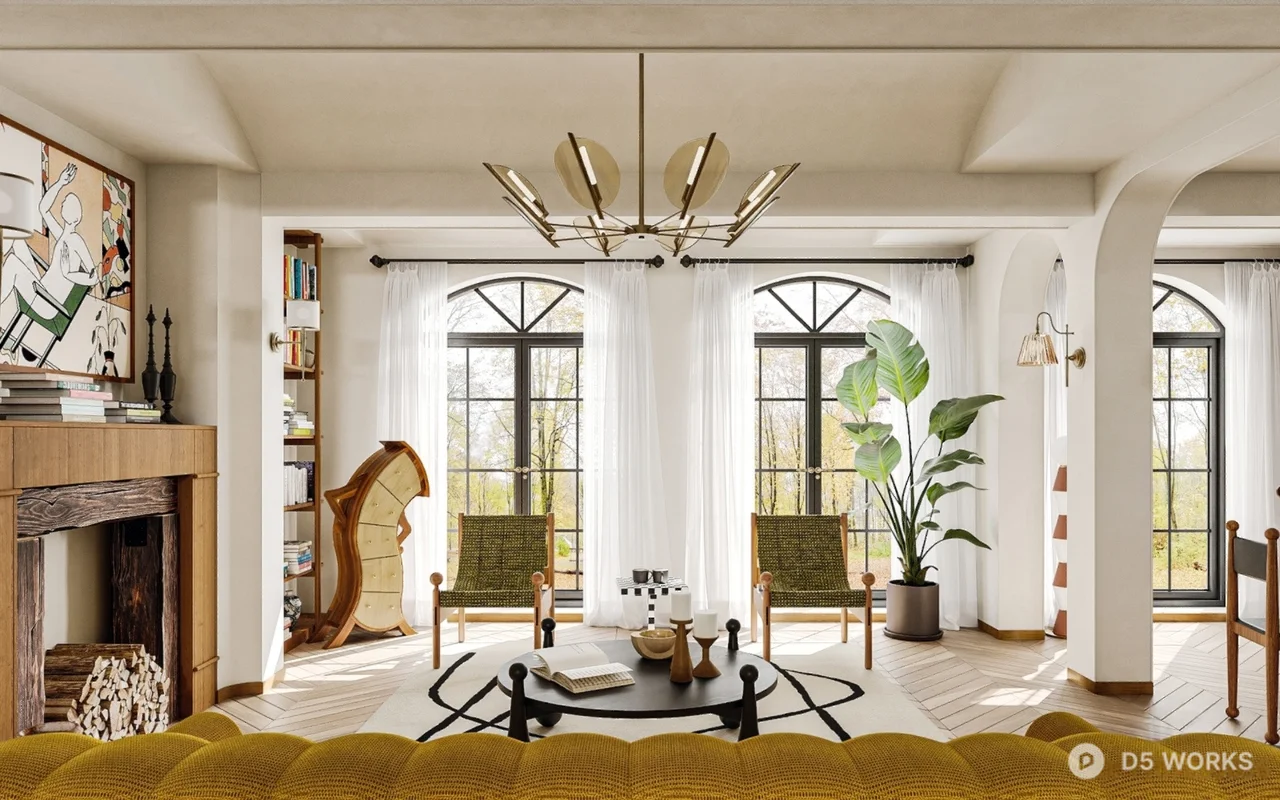 Mid Century Modern Living Dining Space 3d model - Image 1